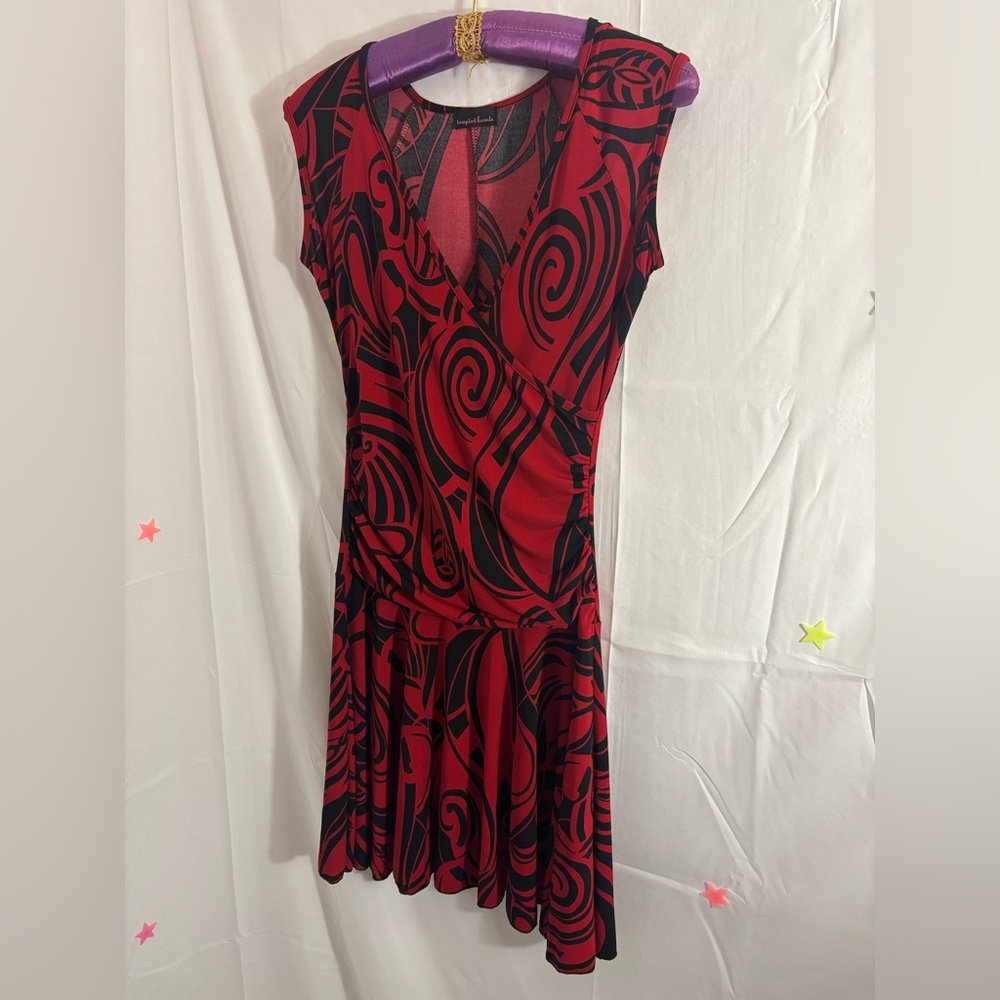 Y2K‎ Red and Black Wrap Style Skater Midi Dress Size S/M